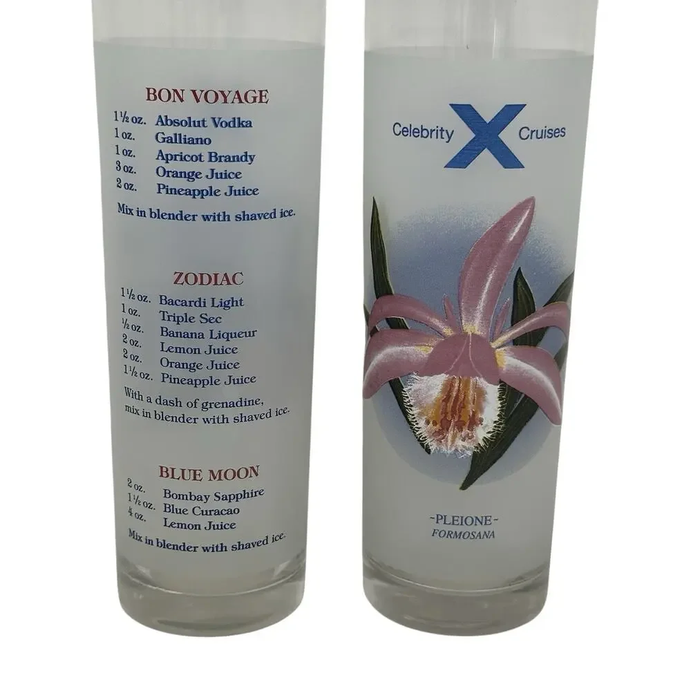 2 Celebrity Cruises Tall Collins Glasses Bon Voyage With Drink Recipes